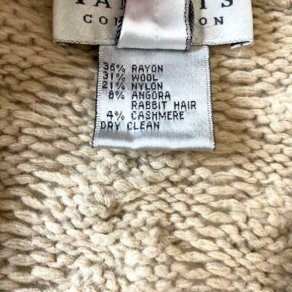 Talbots Collection Long Cable Knit Wool Angora Cashmere‎ Cardigan Sz M Neutral - Picture 6 of 8
